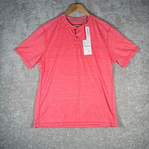 Tommy Bahama Mens M Coral Heathered Short Sleeve Performance Polo Henley NWT